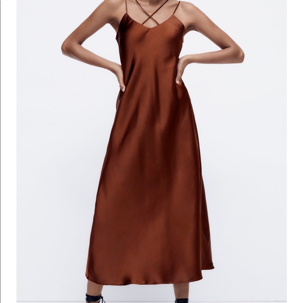Zara Satin Effect Midi Dress